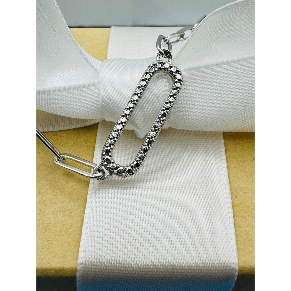 Sterling Silver Diamond  Paperclip Chain Necklace